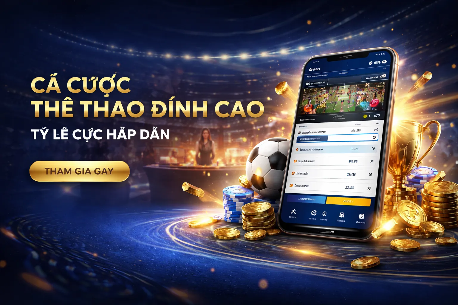 Sân vận động tràn ngập ánh sáng với các biểu tượng cá cược thể thao sbet bet
